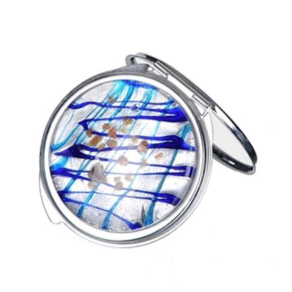 Glass Art Compact Mirror | Blue Drizzle - Picture 1 of 1